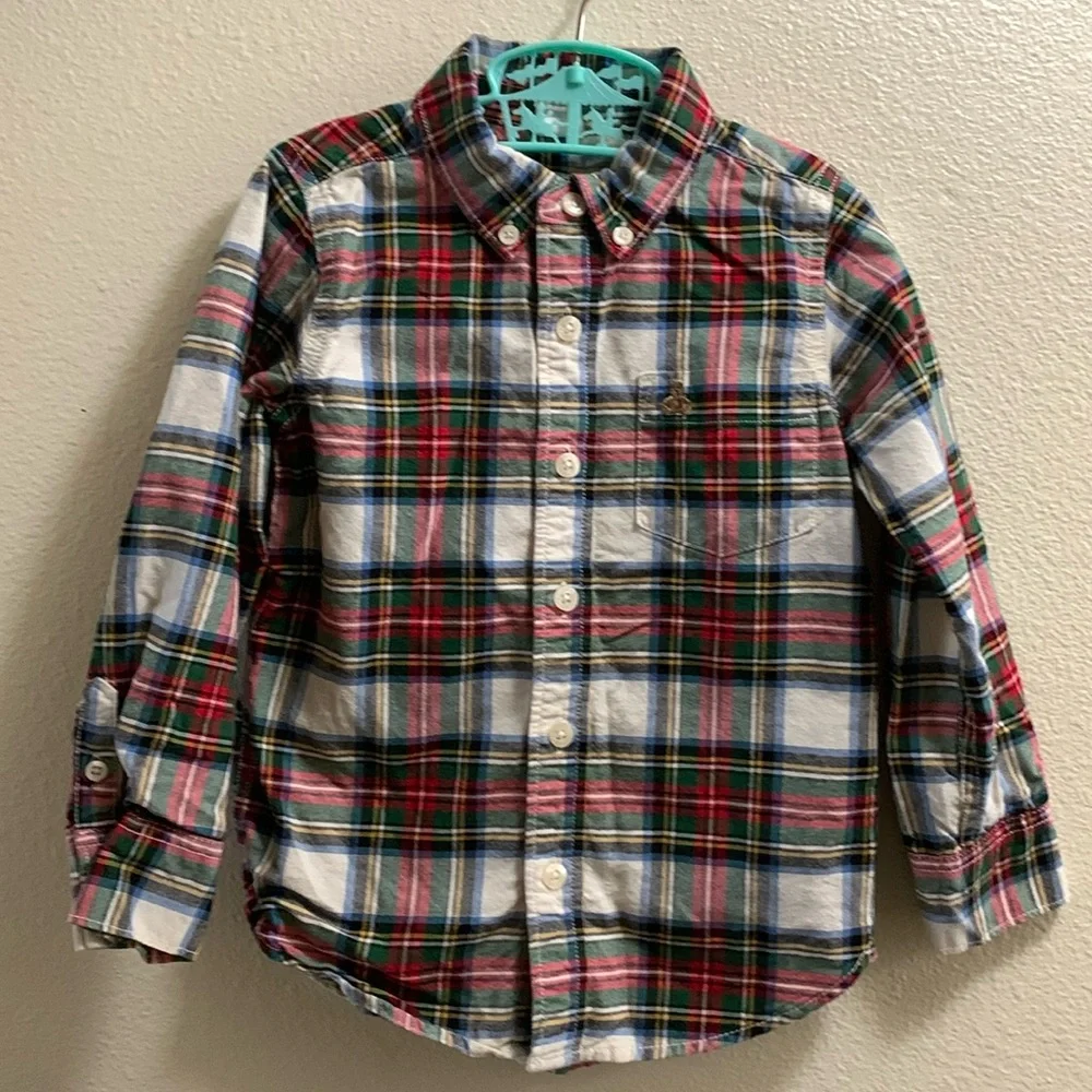 GAP Boys Multicolor Plaid Button-Down Shirt - Red, Green, Blue, White